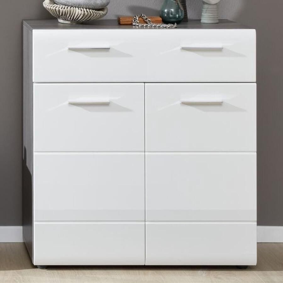 Trendteam smart living garderobe schoenenkast schoenenkist Line 80 x 87 x 35 cm voorzijde: wit hoogglans romp: Sardegna smoke zilver melamine met veel opbergruimte - Foto 2
