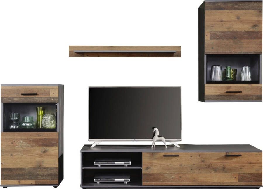 Trendteam smart living woonkamer set combinatie Mango 246 x 182 x 37 cm Front Old Wood corpus en afzetting Matera met veel opbergruimte 4-delige set. Eén maat