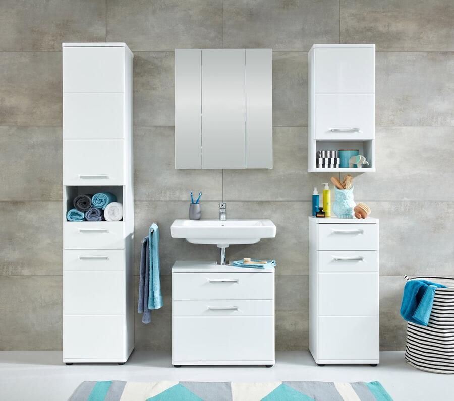 Trendteam smart living Badkamercommode commode kast Monte 37 x 87 x 34 cm front: grijs mat corpus: grijs melamine met veel opbergruimte - Foto 2
