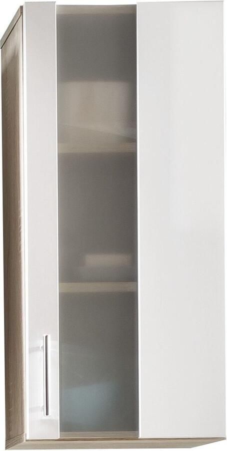 Trendteam smart living Badkamer wastafel onderkast kast Porto 65 x 54 x 31 cm in corpus eiken ruw gezaagd licht decor voorzijde wit glas gesatineerd met veel opbergruimte en open vak - Foto 7