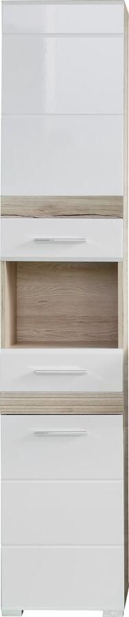 Trendteam smart living Hoge badkamerkast eendelige wandkast van licht San Remo eiken (Nb.) met witte glanzende voorkant inzetstukken van licht San Remo eiken (Nb.) 37 x 182 x 31 cm