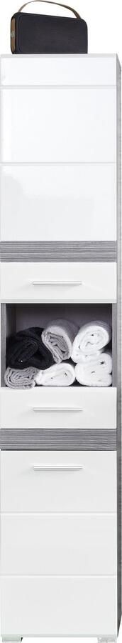 Trendteam smart living hoge kast SetOne afgeleid houtproduct wit hoogglans grijs gerookt zilver 37 x 182 x 31 cm - Foto 3