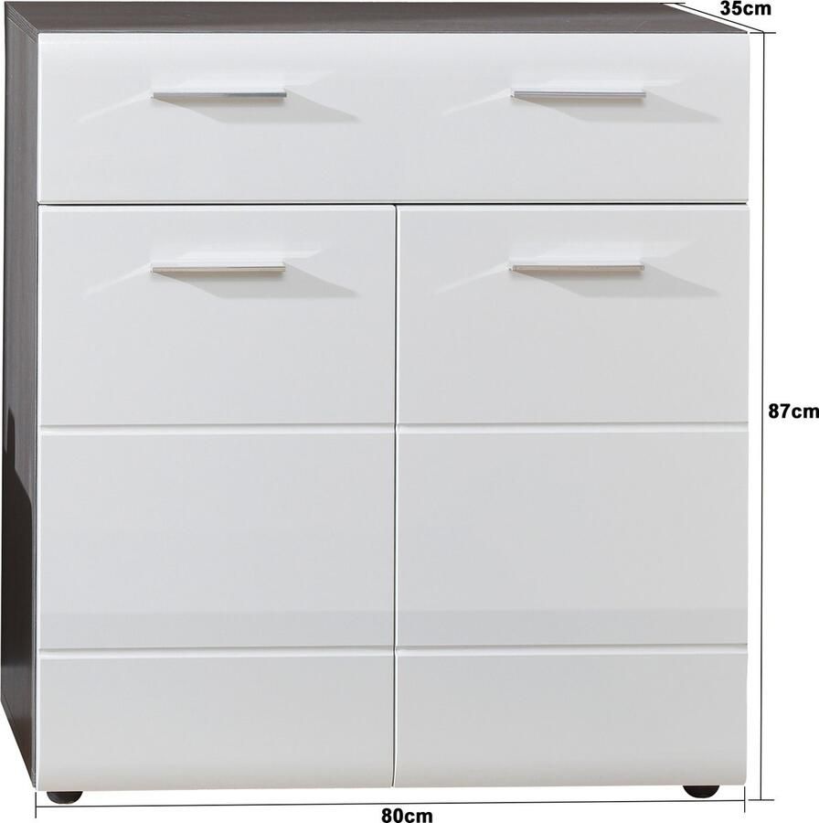 Trendteam smart living garderobe schoenenkast schoenenkist Line 80 x 87 x 35 cm voorzijde: wit hoogglans romp: Sardegna smoke zilver melamine met veel opbergruimte