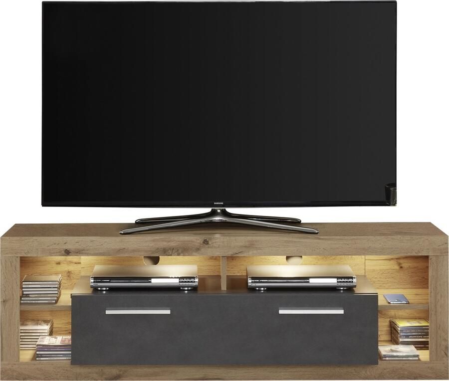Trendteam Rock TV-meubel 150 cm 1 klep 4 open vakken Wotan eiken decor grijs Matera decor