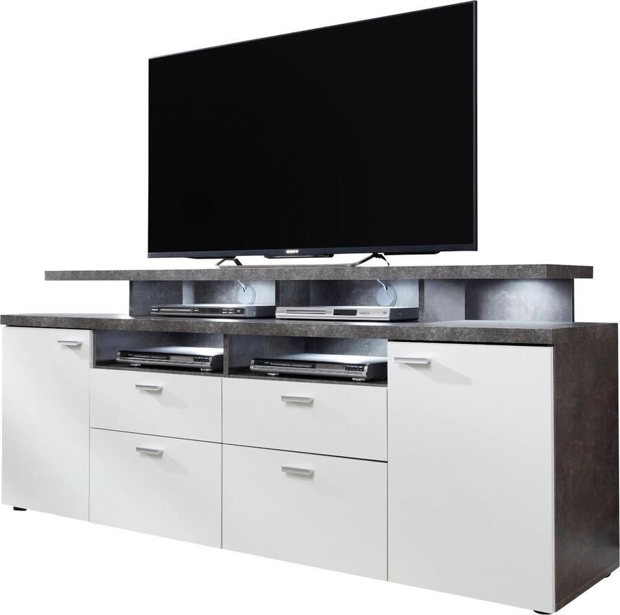 Merkloos MOOD TV-meubel 2 deuren en 2 lades Verouderd hout en mat grijze melamine L 180 x 47 x 66 cm - Foto 2