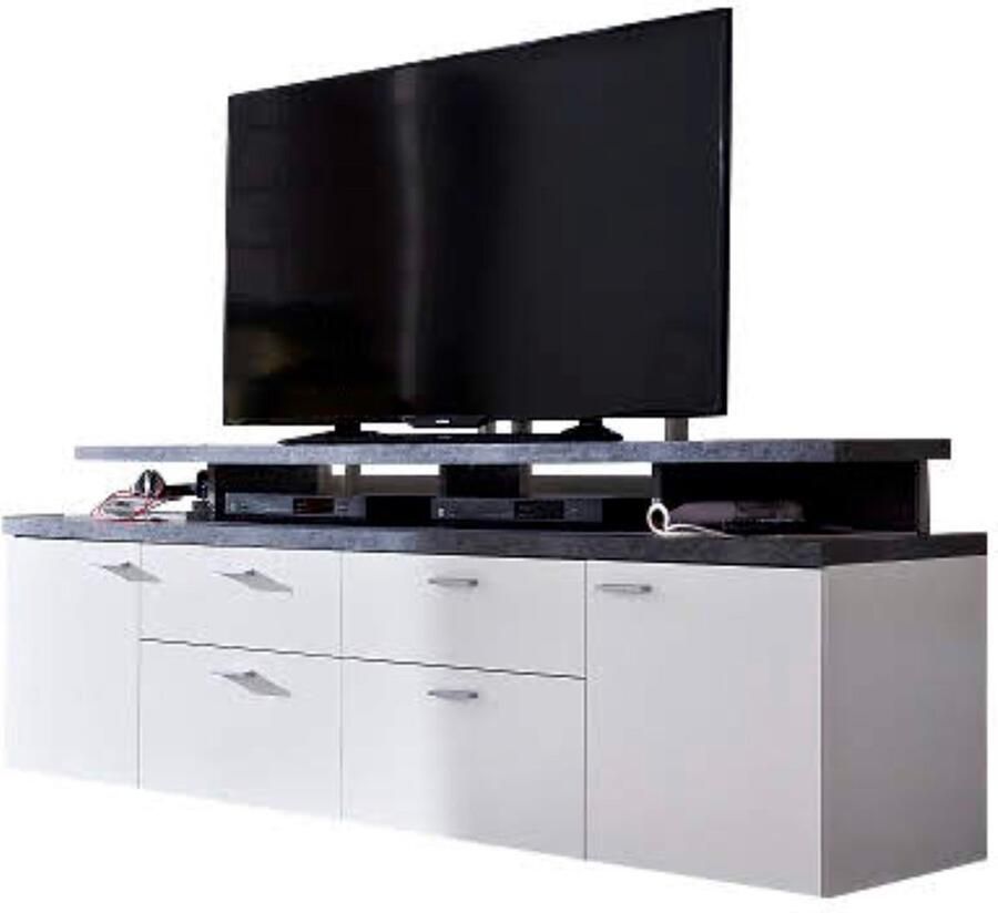 Merkloos MOOD TV-meubel 2 deuren en 2 lades Verouderd hout en mat grijze melamine L 180 x 47 x 66 cm - Foto 3