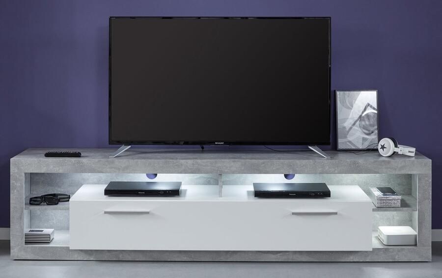 Trendteam Rock TV-meubel 200 cm 1 deur 4 open vakken beton decor wit hoogglans - Foto 2