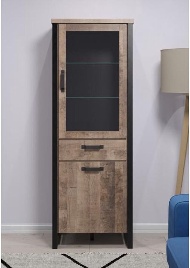 Trendteam Vitrinekast Emile mat echt-hout-look bxhxd: ca. 70x195x45 cm modern imitatie-eiken (1 stuk)