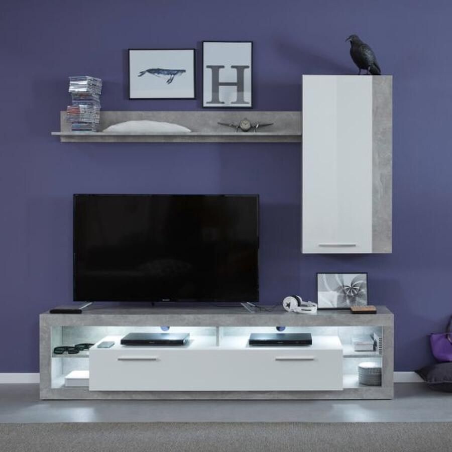 Trendteam TV Meubel Woonkamerset Rock tv-meubel plank hangkast Stone Grey 200cm Grijs