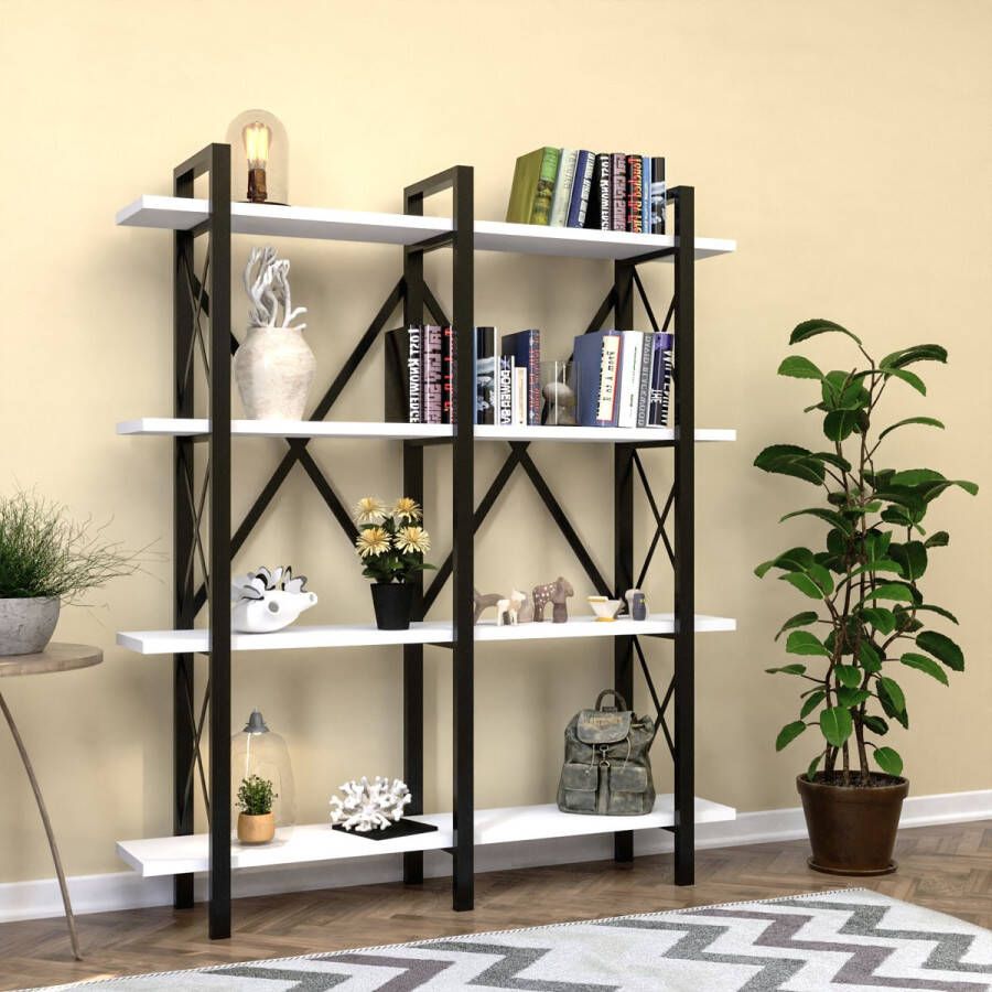 Trendy-Home TREND Home CUNDA Boekenkast Hout Metaal Wit Zwart 35x150x180