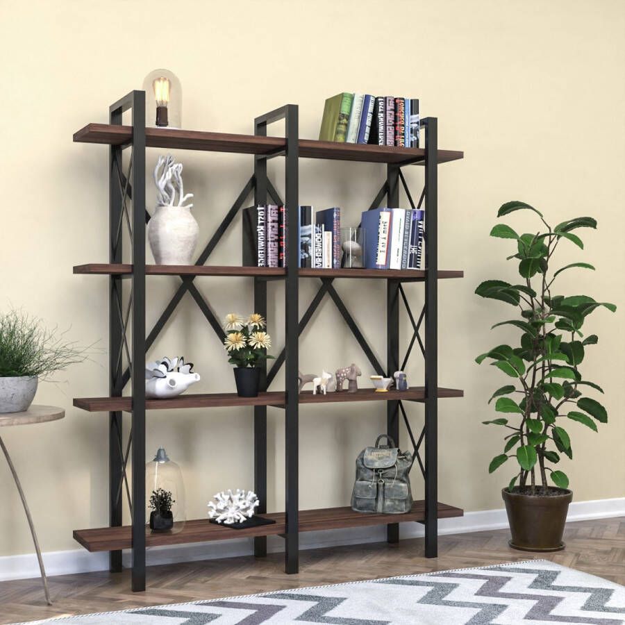 Trendy-Home TREND Home CUNDA Boekenkast Rustiek Hout Metaal Bruin Zwart 35x150x180