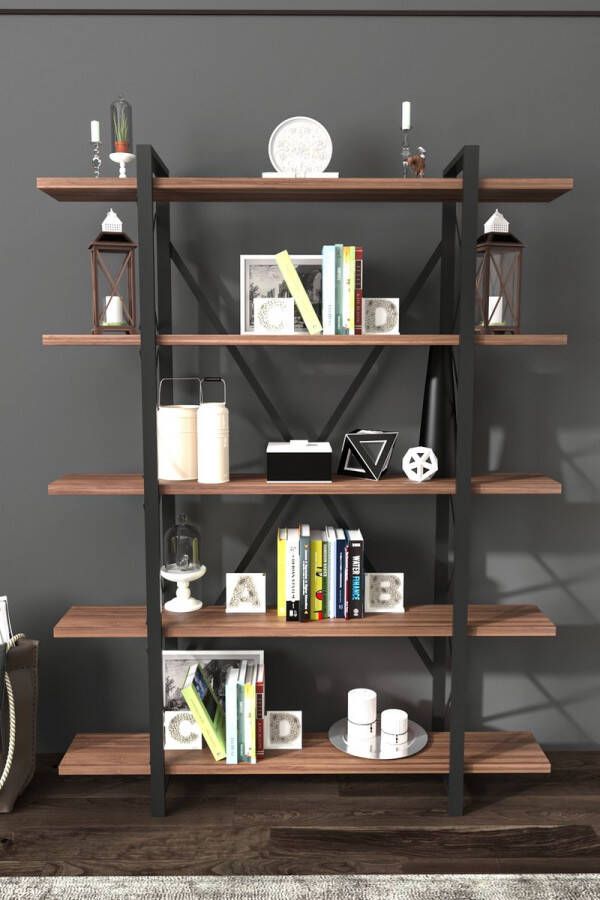 Trendy-Home TREND Home Melissa Boekenkast Rustiek Hout Metaal Bruin Zwart 24x100x150
