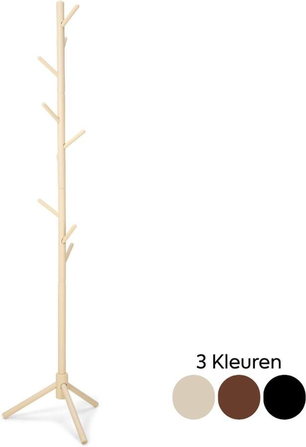 Trendy Meije Kapstok Staande kapstok Hout Kapstok Staand Garderoberek 9 Haken 180 cm Beige