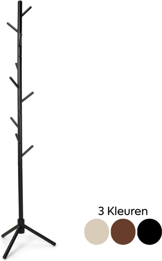 Trendy Meije Kapstok Staande kapstok Hout Kapstok Staand Garderoberek 9 Haken 180 cm Zwart