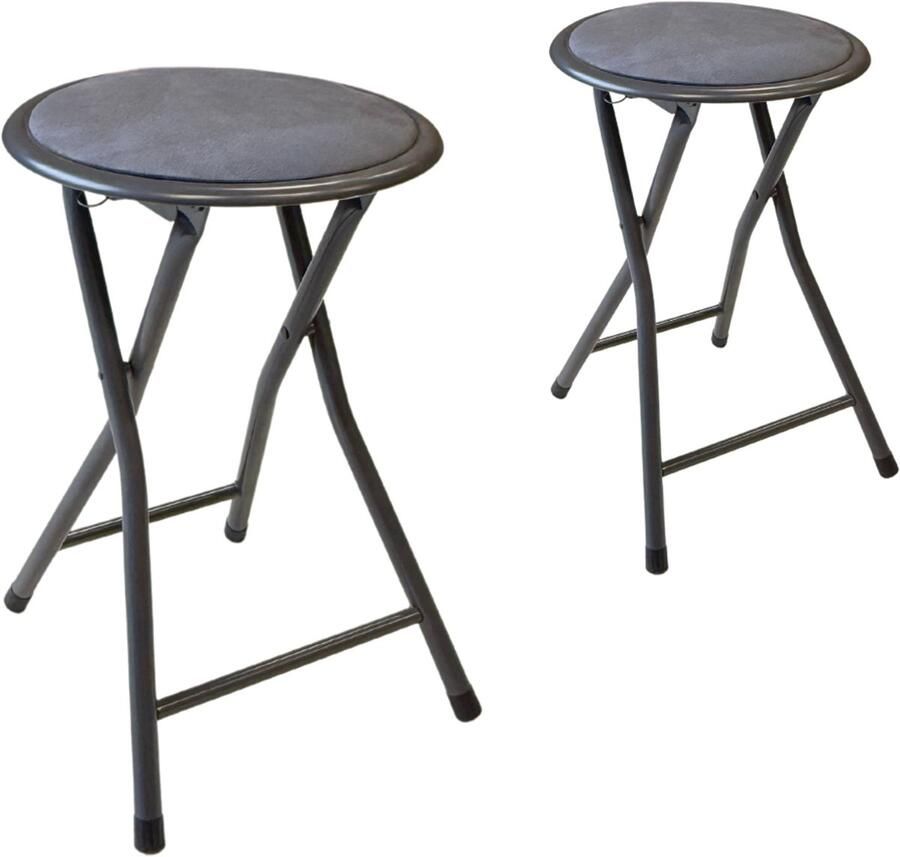 Trendy Meije Lino Bijzetkrukjes krukjes krukken Set van 2 Vouwstoelen Fluweel Opvouwbaar Opklapbaar 46x30x30CM Krukken Velvet Grijs