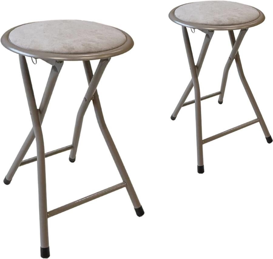 Trendy Meije Lino Bijzetkrukjes krukjes krukken Set van 2 Vouwstoelen Fluweel Opvouwbaar Opklapbaar 46x30x30CM Krukken Velvet Taupe