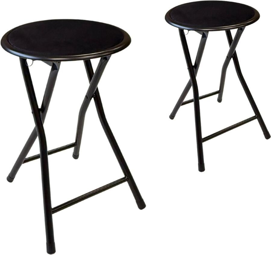 Trendy Meije Lino Bijzetkrukjes krukjes krukken Set van 2 Vouwstoelen Fluweel Opvouwbaar Opklapbaar 46x30x30CM Krukken Velvet Zwart