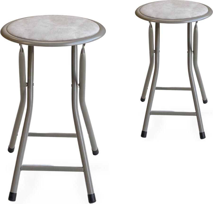 Trendy Meije Lino Bijzetkrukjes krukjes krukken Set van 2 Vouwstoelen Fluweel Opvouwbaar Opklapbaar 46x30x30CM Krukken Velvet Taupe - Foto 2