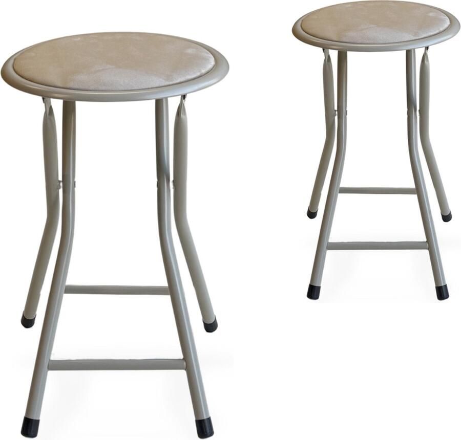 Trendy Meije Lino Bijzetkrukjes krukjes krukken Set van 2 Vouwstoelen Fluweel Opvouwbaar Opklapbaar 46x30x30CM Krukken Velvet Beige - Foto 2