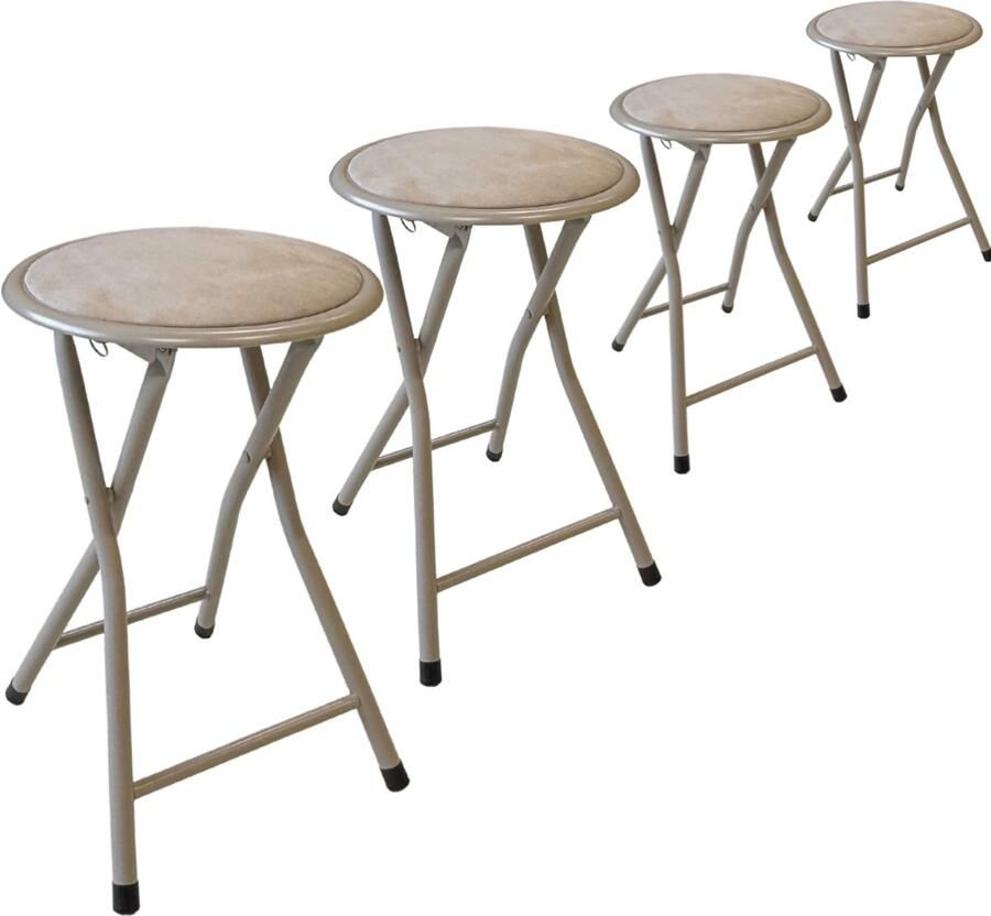 Trendy Meije Lino Bijzetkrukjes krukjes krukken Set van 4 Vouwstoelen Fluweel Opvouwbaar Opklapbaar 46x30x30CM Krukken Velvet Beige