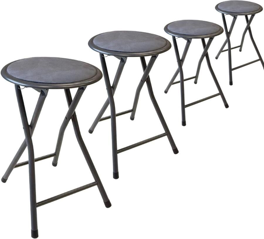 Trendy Meije Lino Bijzetkrukjes krukjes krukken Set van 4 Vouwstoelen Fluweel Opvouwbaar Opklapbaar 46x30x30CM Krukken Velvet Grijs