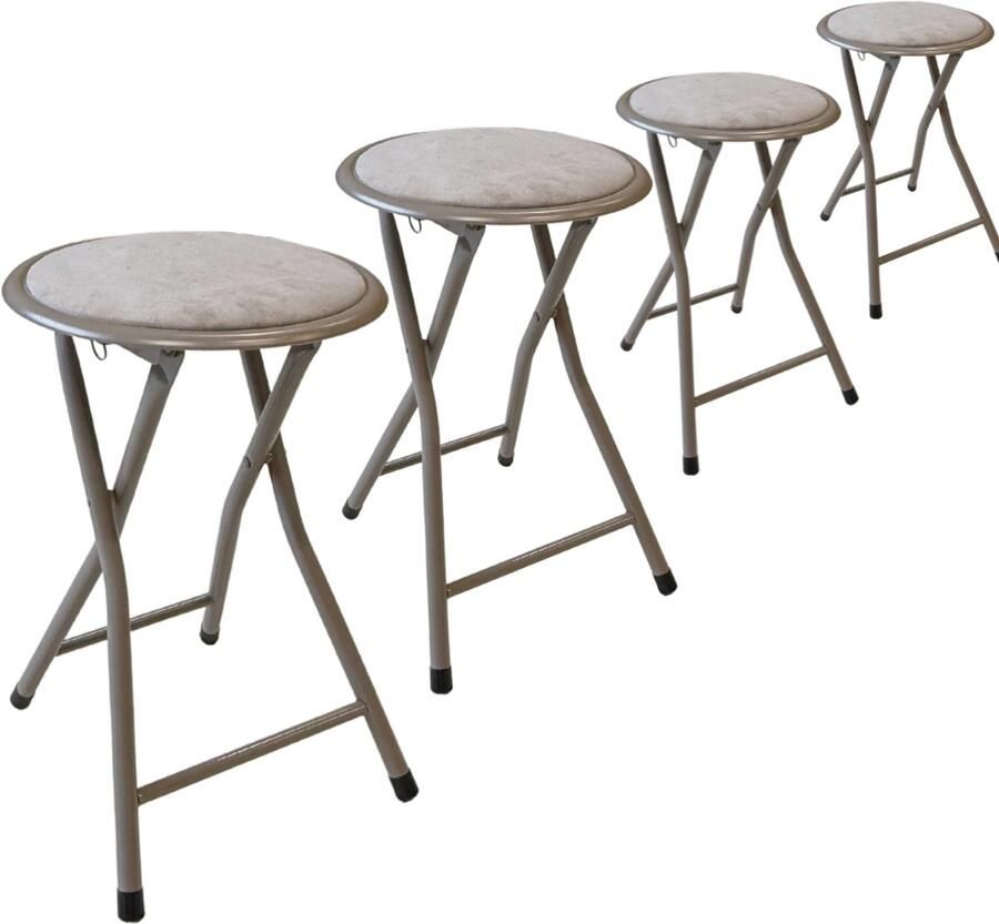 Trendy Meije Lino Bijzetkrukjes krukjes krukken Set van 4 Vouwstoelen Fluweel Opvouwbaar Opklapbaar 46x30x30CM Krukken Velvet Taupe