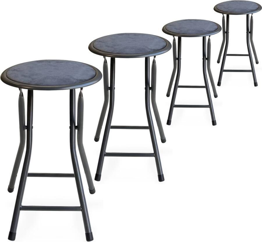 Trendy Meije Lino Bijzetkrukjes krukjes krukken Set van 4 Vouwstoelen Fluweel Opvouwbaar Opklapbaar 46x30x30CM Krukken Velvet Grijs - Foto 2