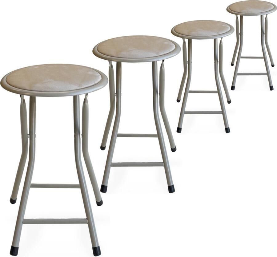 Trendy Meije Lino Bijzetkrukjes krukjes krukken Set van 4 Vouwstoelen Fluweel Opvouwbaar Opklapbaar 46x30x30CM Krukken Velvet Beige - Foto 2