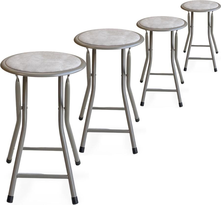 Trendy Meije Lino Bijzetkrukjes krukjes krukken Set van 4 Vouwstoelen Fluweel Opvouwbaar Opklapbaar 46x30x30CM Krukken Velvet Taupe - Foto 2