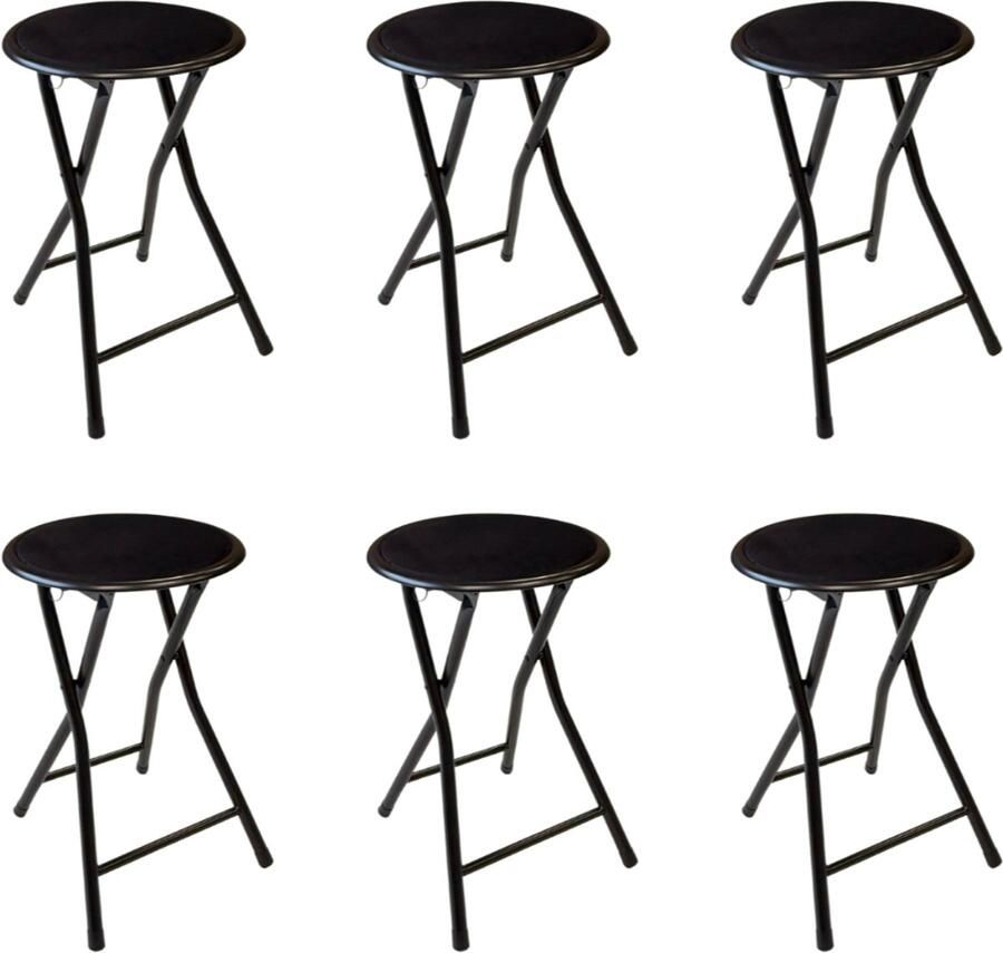 Trendy Meije Lino Bijzetkrukjes krukjes krukken Set van 6 Vouwstoelen Fluweel Opvouwbaar Opklapbaar 46x30x30CM Krukken Velvet Zwart