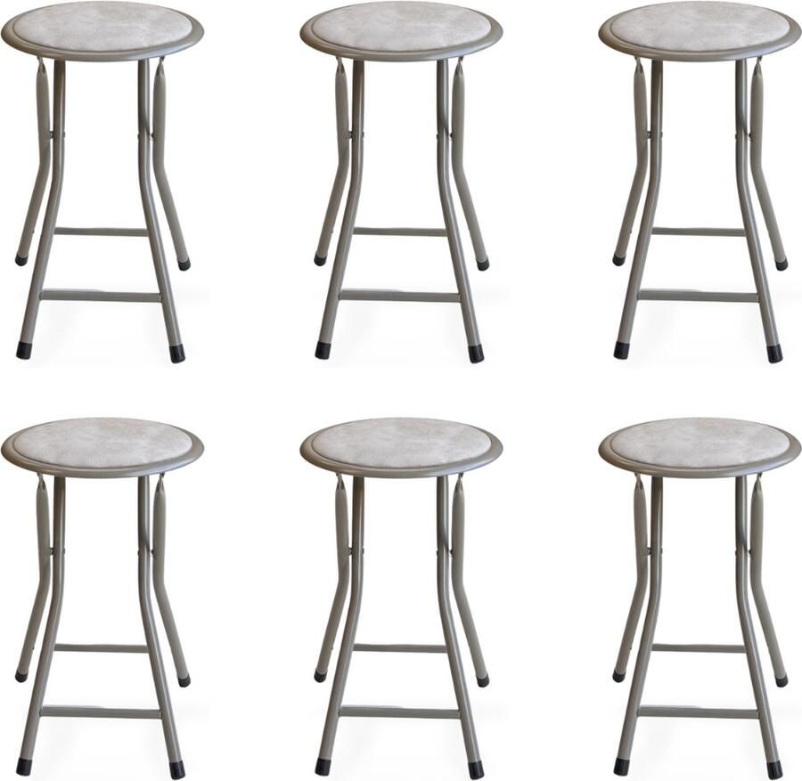 Trendy Meije Lino Bijzetkrukjes krukjes krukken Set van 6 Vouwstoelen Fluweel Opvouwbaar Opklapbaar 46x30x30CM Krukken Velvet Taupe