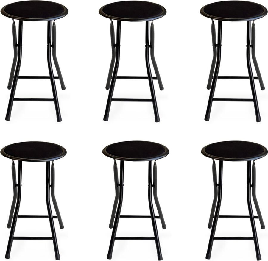 Trendy Meije Lino Bijzetkrukjes krukjes krukken Set van 6 Vouwstoelen Fluweel Opvouwbaar Opklapbaar 46x30x30CM Krukken Velvet Zwart - Foto 2