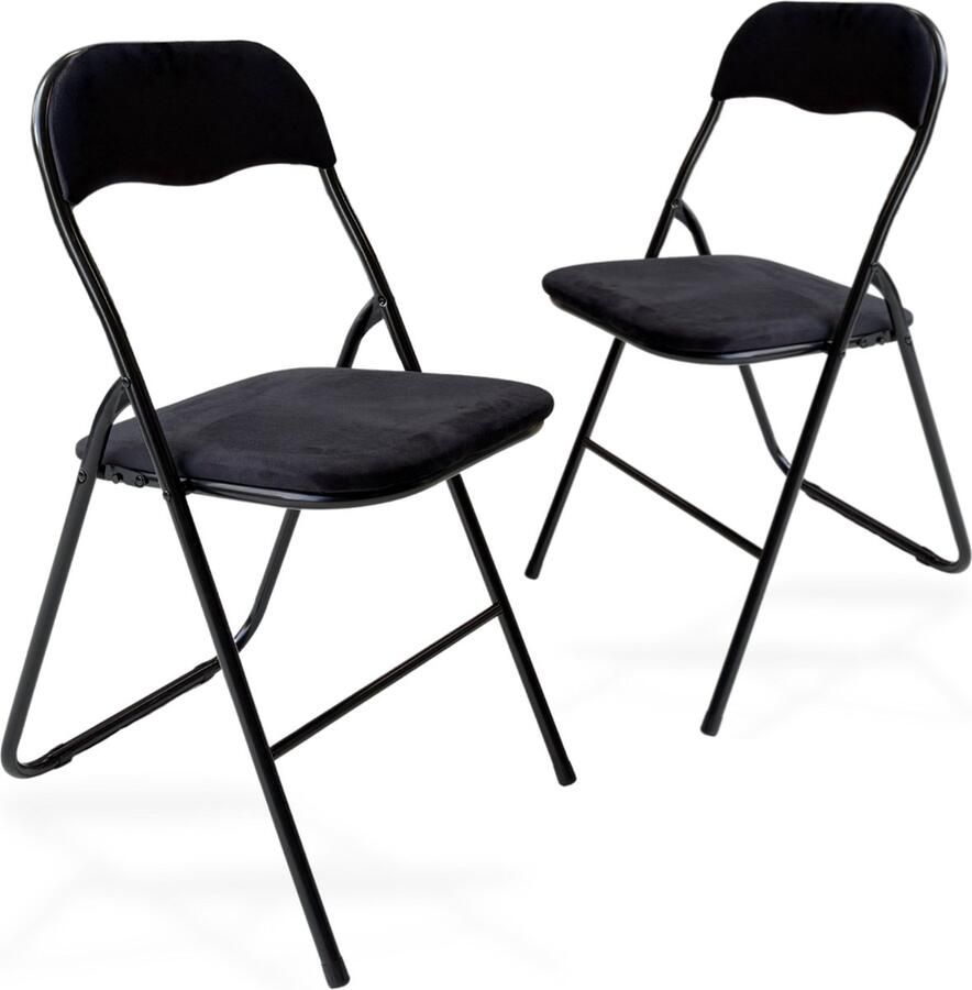 Trendy Meije Nova Klapstoelen Set van 2 Vouwstoelen Fluweel Eettafelstoelen Opklapbare Stoelen 80x44x47 CM Stoelen Velvet Zwart