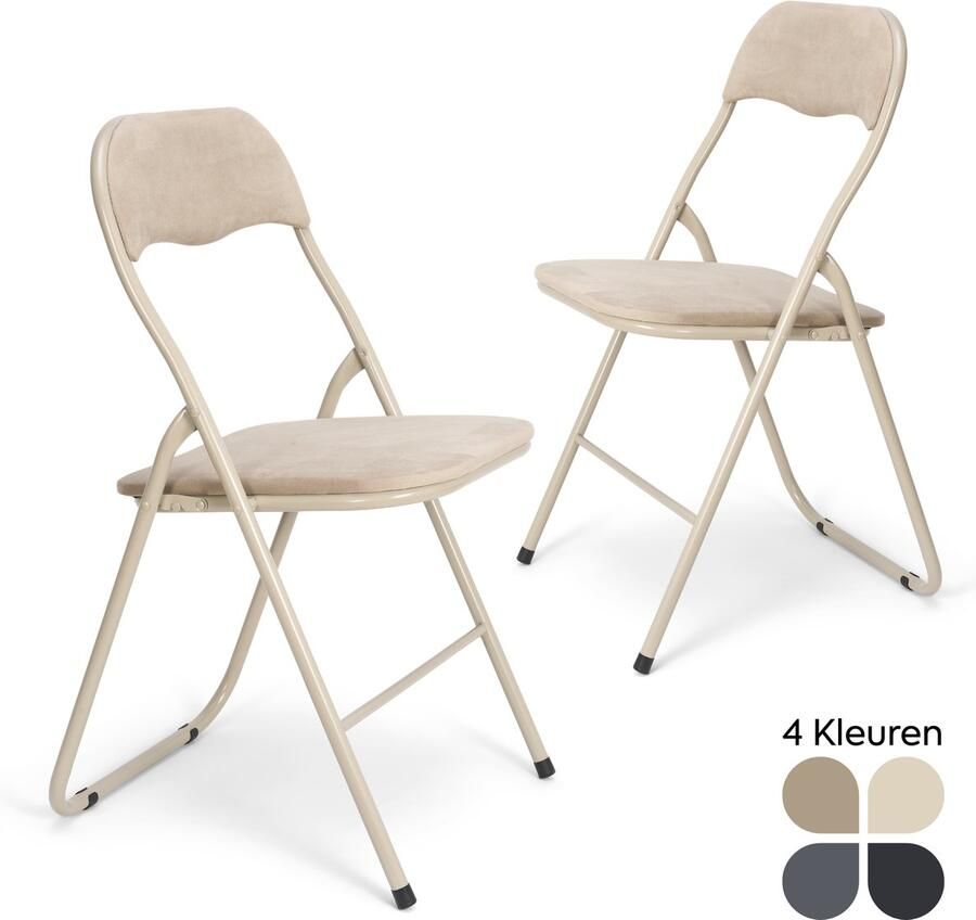 Trendy Meije Nova Klapstoelen Set van 2 Vouwstoelen Fluweel Eettafelstoelen Opklapbare Stoelen 80x44x47 CM Stoelen Velvet Beige - Foto 2