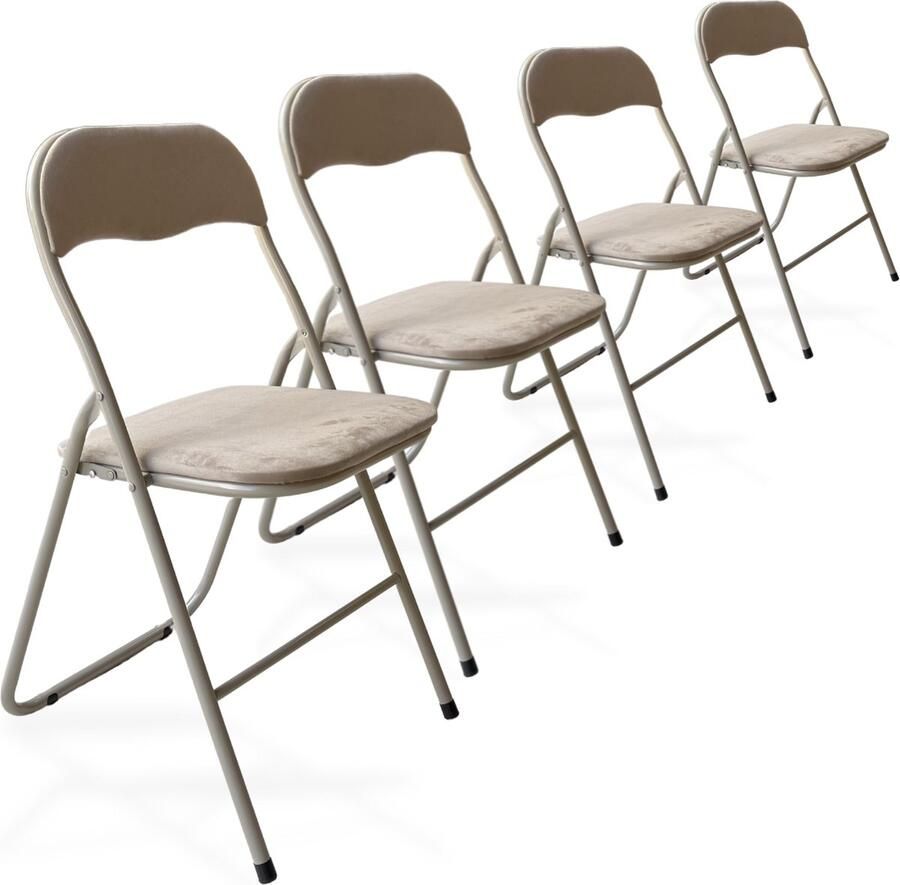 Trendy Meije Nova Klapstoelen Set van 4 Vouwstoelen Fluweel Eettafelstoelen Opklapbare Stoelen 80x44x47 CM Stoelen Velvet Beige