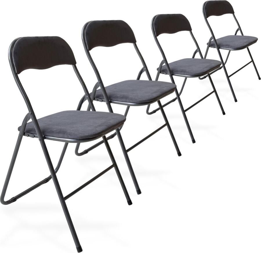 Trendy Meije Nova Klapstoelen Set van 4 Vouwstoelen Fluweel Eettafelstoelen Opklapbare Stoelen 80x44x47 CM Stoelen Velvet Grijs