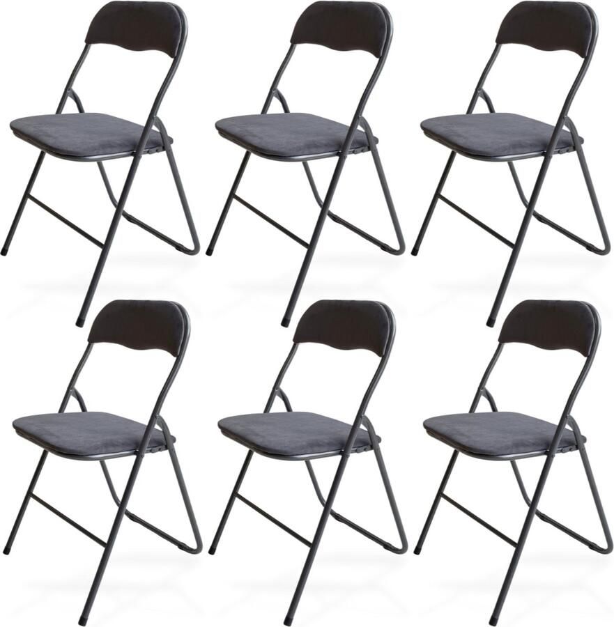 Trendy Meije Nova Klapstoelen Set van 6 Vouwstoelen Fluweel Eettafelstoelen Opklapbare Stoelen 80x44x47 CM Stoelen Velvet Grijs