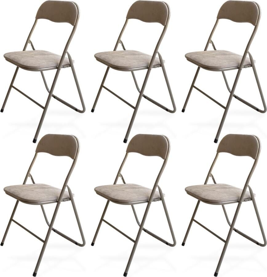 Trendy Meije Nova Klapstoelen Set van 6 Vouwstoelen Fluweel Eettafelstoelen Opklapbare Stoelen 80x44x47 CM Stoelen Velvet Taupe