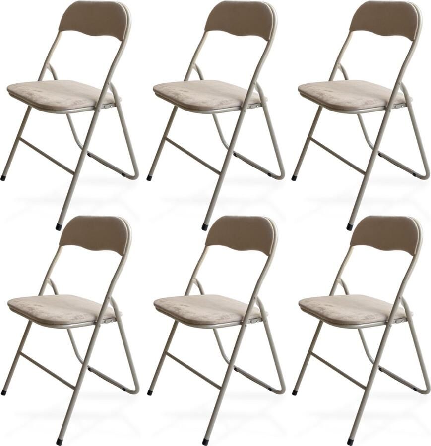 Trendy Meije Nova Klapstoelen Set van 6 Vouwstoelen Fluweel Eettafelstoelen Opklapbare Stoelen 80x44x47 CM Stoelen Velvet Beige