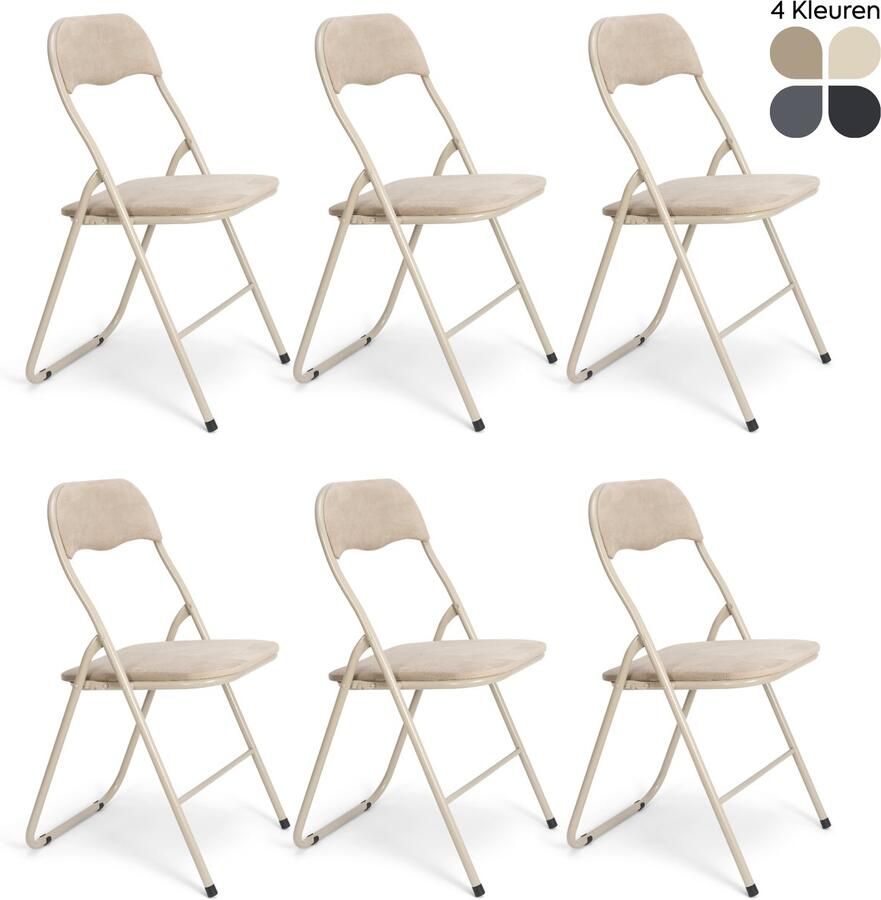 Trendy Meije Nova Klapstoelen Set van 6 Vouwstoelen Fluweel Eettafelstoelen Opklapbare Stoelen 80x44x47 CM Stoelen Velvet Beige - Foto 2