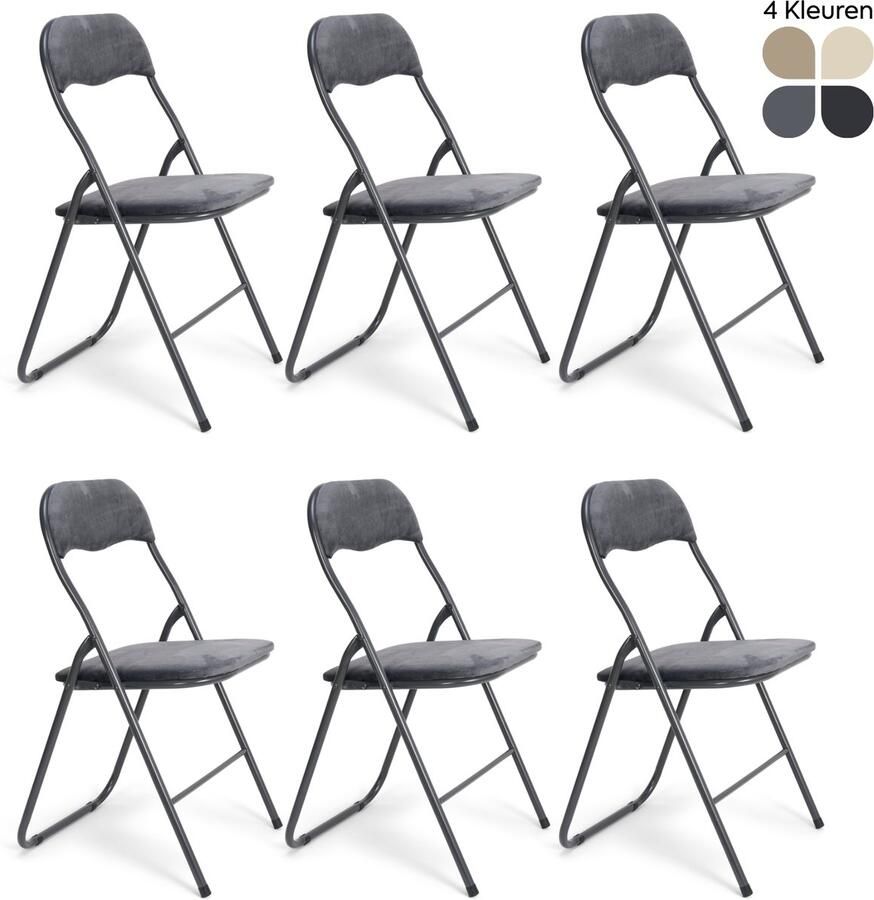 Trendy Meije Nova Klapstoelen Set van 6 Vouwstoelen Fluweel Eettafelstoelen Opklapbare Stoelen 80x44x47 CM Stoelen Velvet Grijs - Foto 2