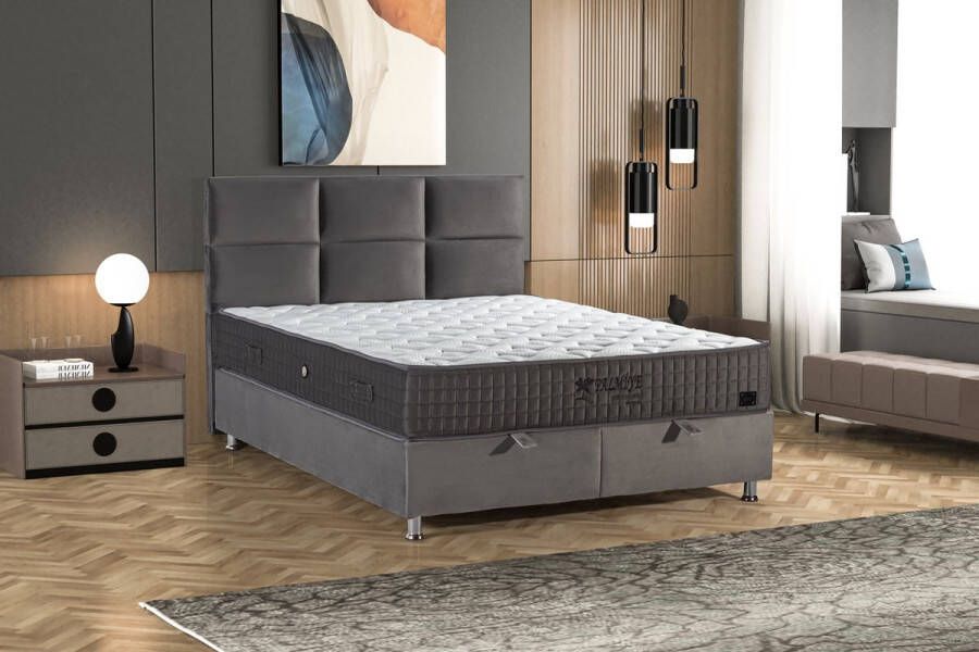 Trendybedding Compleet boxspring met opbergruimte Palmi velvet grijs 140x200cm