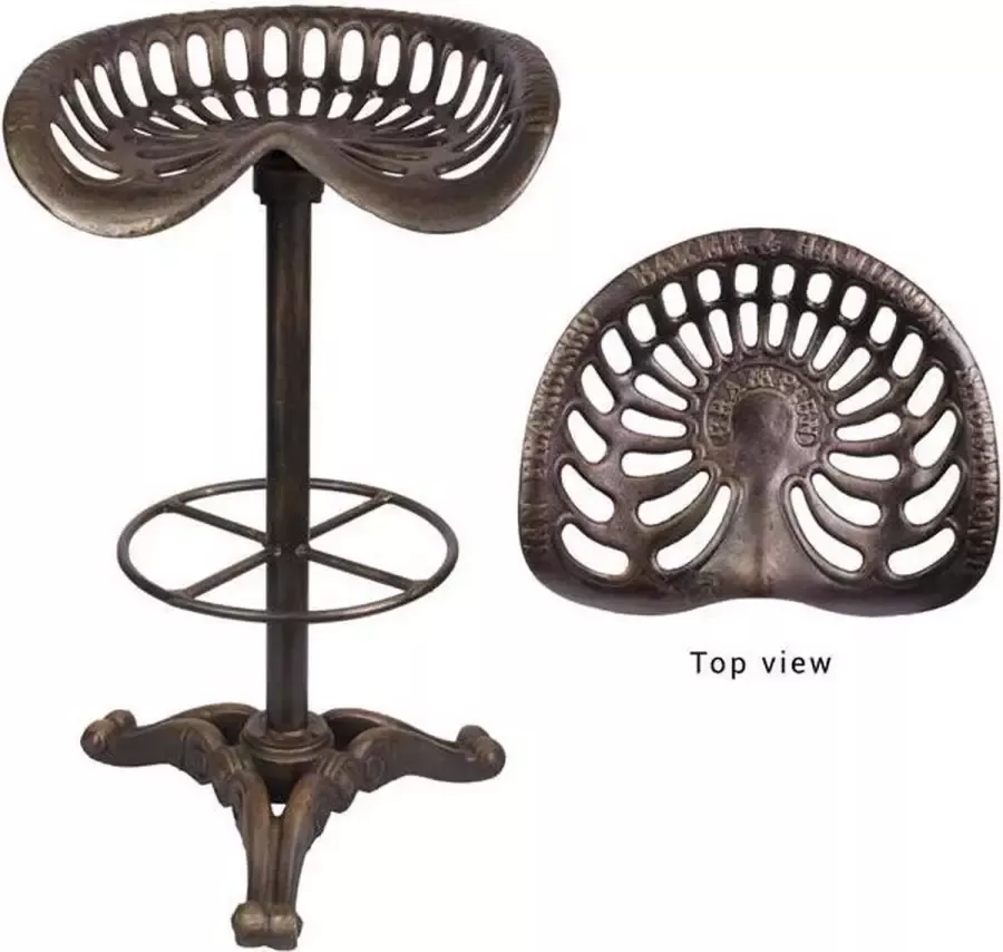 Barkruk Vintage Bronskleurig Gietijzeren zitting 78 cm hoog