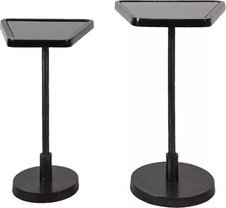 Trendybywave Bijzettafel Set van 2 35*35*56 cm Zwart Aluminium Glas Sidetable Tafeltje