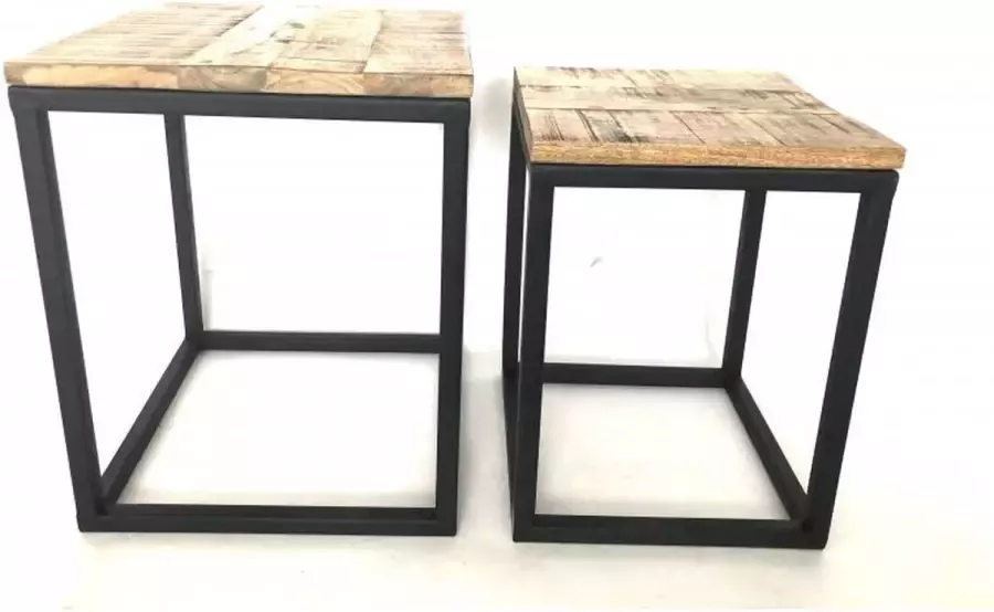 By Varios bijzettafel set van 2 H40 houten tafel metaal onderstel