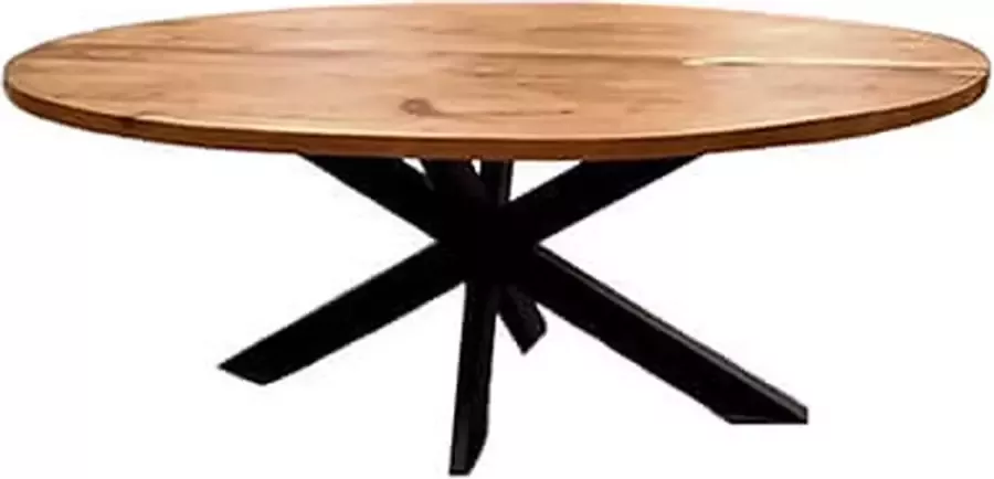 Trendybywave Eettafel ovale tafel 200 cm uniek houtenblad metalen onderstel H75cm