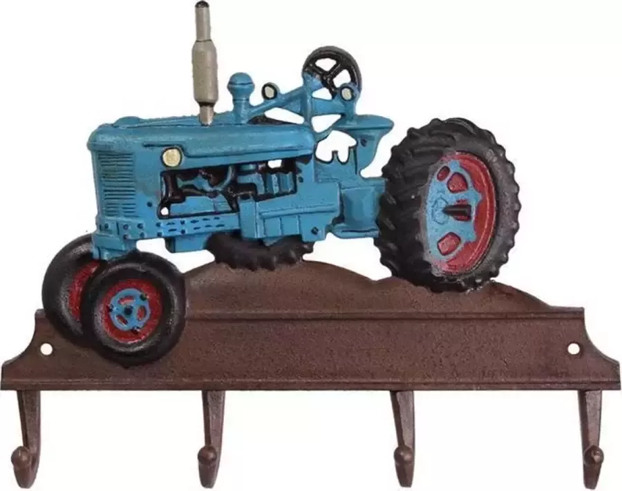 Kapstok Gietijzeren blauwe tractor 4 haken