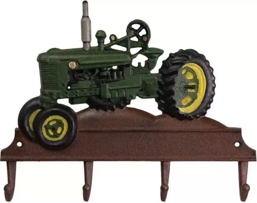 Kapstok Gietijzeren groene tractor 4 haken