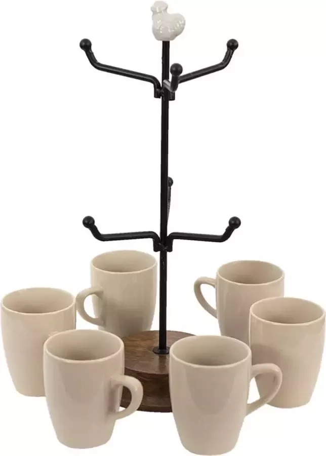 Trendybywave Mokkenrek Kip Ø 14*39 cm Beige Keramiek Mokkenboom Mokkenhouder Mokken Rek