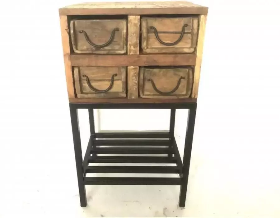 By Varios Nachtkast 4-Bricks H70 retro trendy oud hout